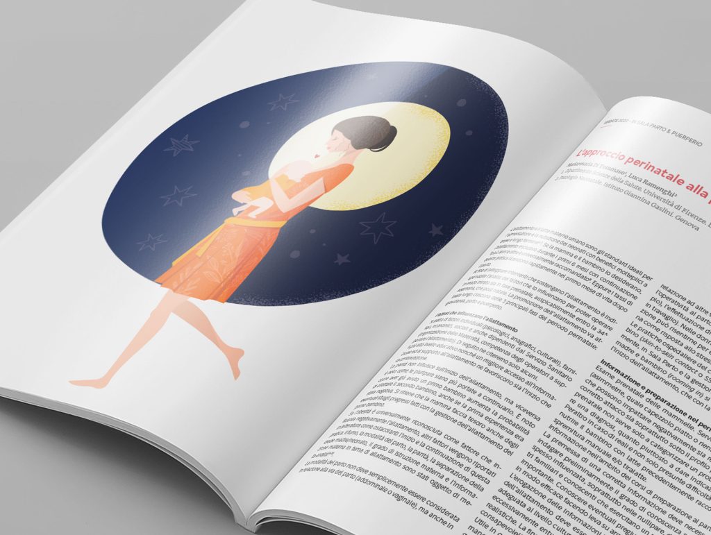 Impaginazione libro, esempio di layout interno con illustrazione e testo impaginati