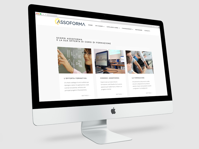 Restyling grafico sito web corsi, visuale pagina servizi sul computer fisso