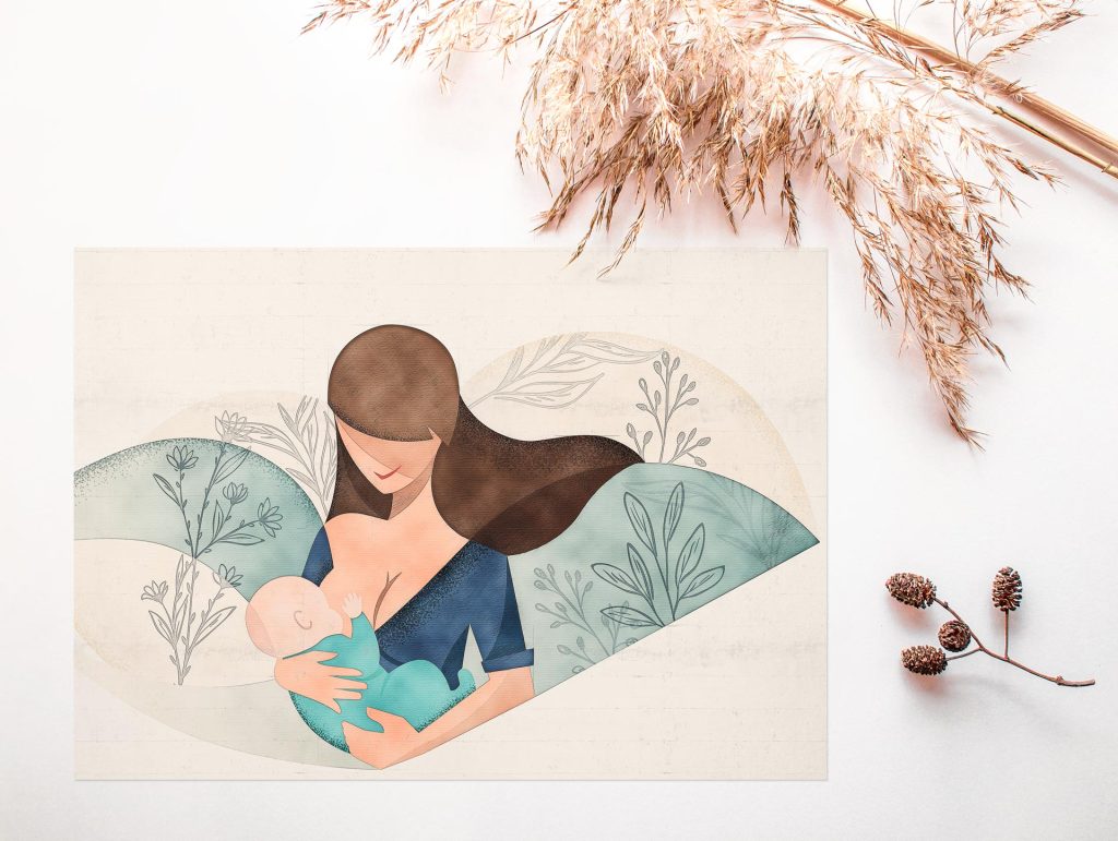 Illustrazione allattamento per libro scientifico