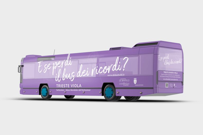 Studio grafico a Trieste - Davanzo Graphics grafica e design Advertising mese dell'Alzheimer Bus viola
